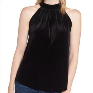 NEW Gibson Women's Size Medium Black Dede Velvet Tie Neck Top